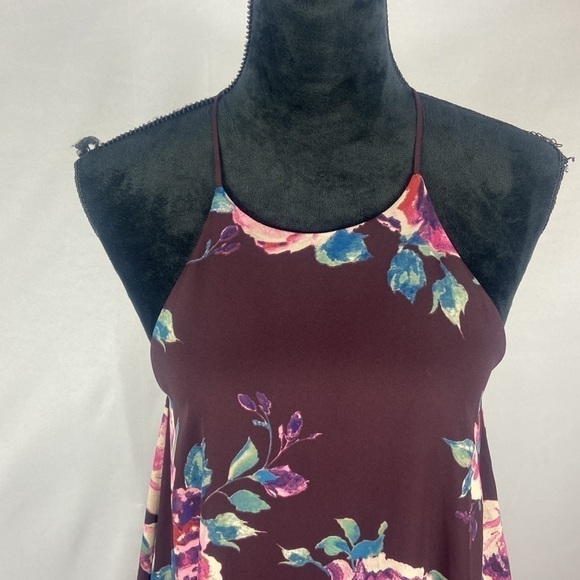 Everly Purple Floral Halter Fully Lined Flowy Sheer Dress - Picture 3 of 10